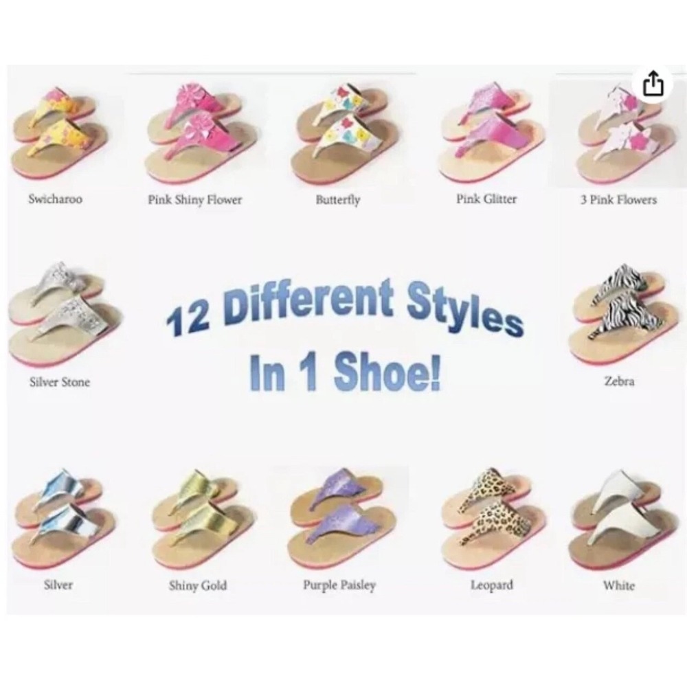 Sandals Flip Flops 12 Interchangeable Straps Kids Dressy Casual Beach Summer 4/5